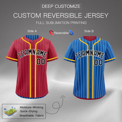 Custom Crimson Royal Reversible Baseball Jersey Stripe Fashion Game Day & Tournament Wear Breathable