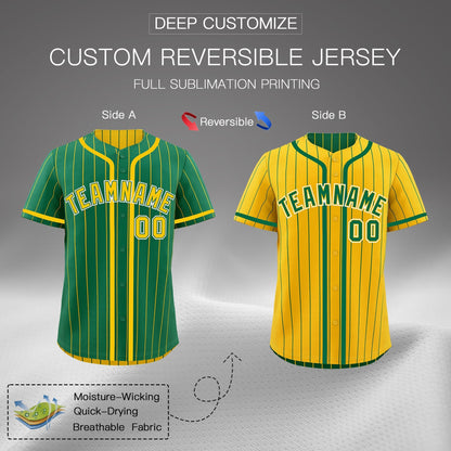 Custom Kelly Green Yellow Reversible Baseball Jersey Stripe Fashion Game Day & Tournament Wear Lightweight