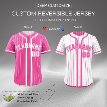 Custom Pink White Reversible Baseball Jersey Stripe Fashion Game Day & Tournament Wear Breathable