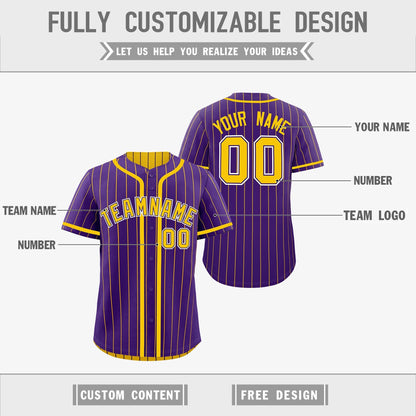 Custom Purple Yellow Reversible Baseball Jersey Stripe Fashion Game Day & Tournament Wear Lightweight