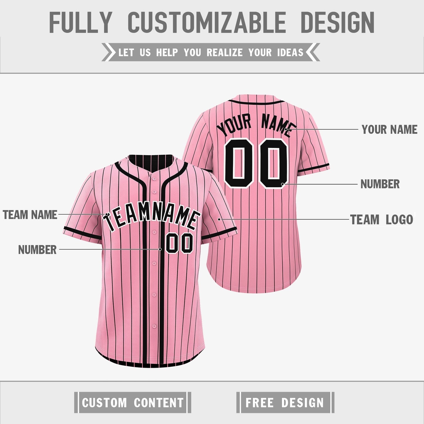 Custom Light Pink Black Reversible Baseball Jersey Stripe Fashion Game Day & Tournament Wear Breathable