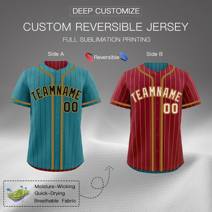 Custom Teal Crimson Reversible Baseball Jersey Stripe Fashion Game Day & Tournament Wear Breathable