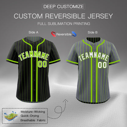 Custom Black Neon Green Reversible Baseball Jersey Stripe Fashion Game Day & Tournament Wear Lightweight