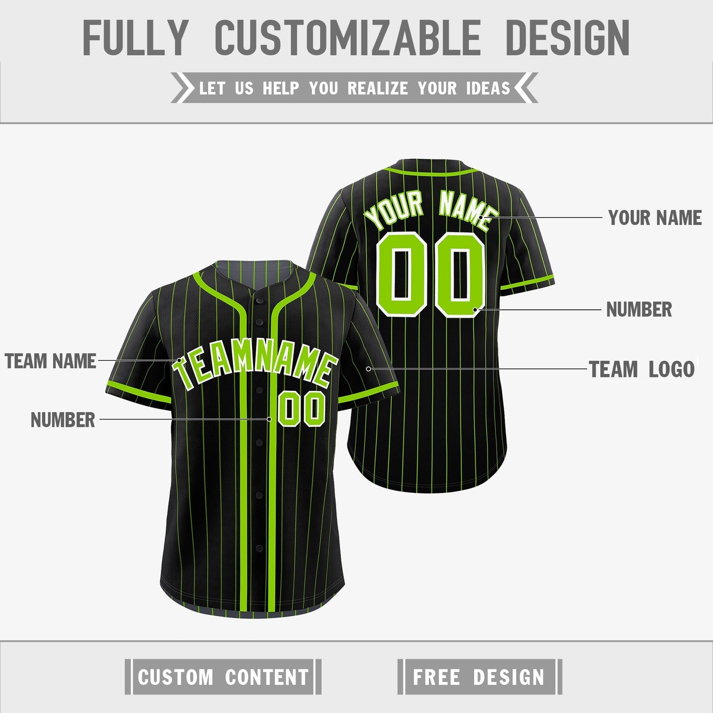 Custom Black Neon Green Reversible Baseball Jersey Stripe Fashion Game Day & Tournament Wear Lightweight