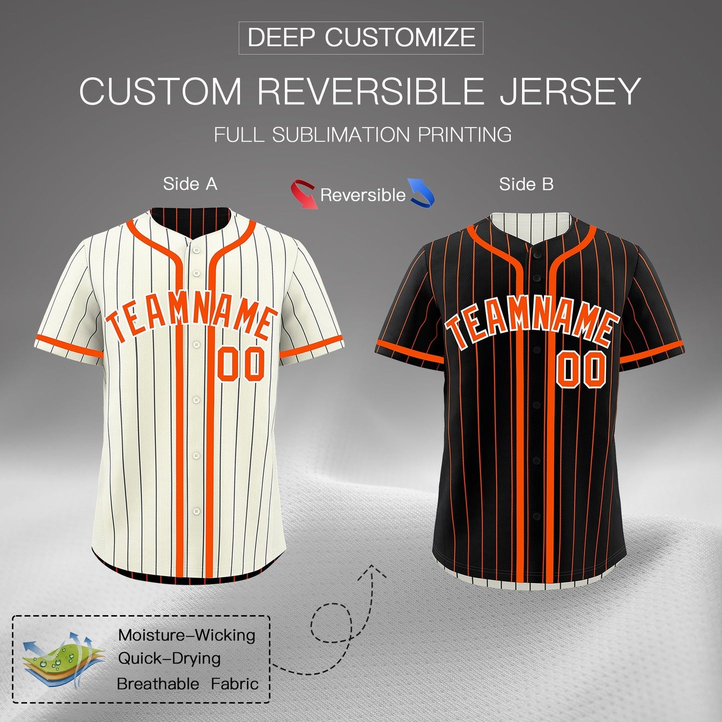 Custom Cream Black Orange Reversible Baseball Jersey Stripe Fashion Game Day & Tournament Wear Breathable