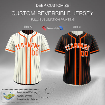 Custom Cream Black Orange Reversible Baseball Jersey Stripe Fashion Game Day & Tournament Wear Breathable