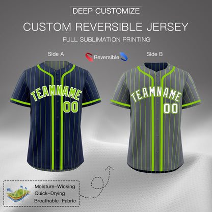 Custom Navy Neon Green Reversible Baseball Jersey Stripe Fashion Game Day & Tournament Wear Breathable