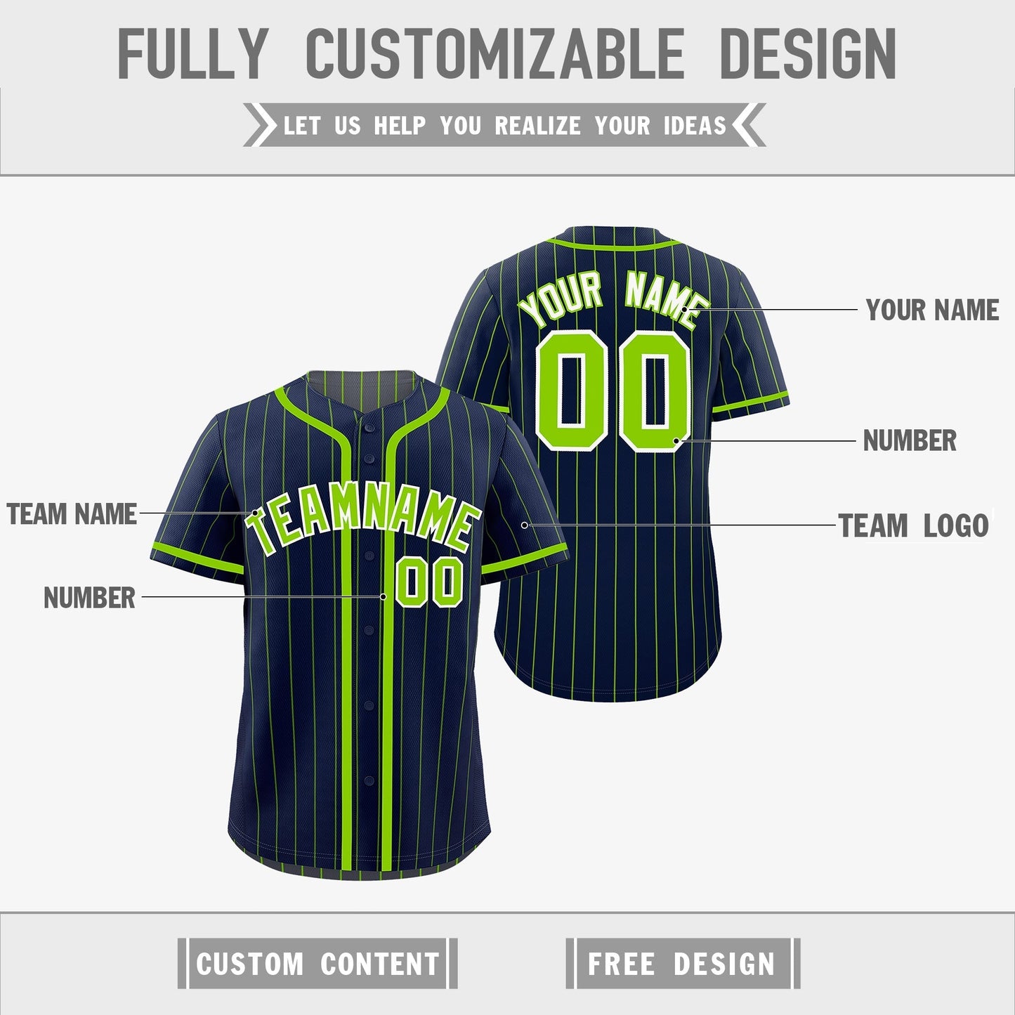 Custom Navy Neon Green Reversible Baseball Jersey Stripe Fashion Game Day & Tournament Wear Breathable