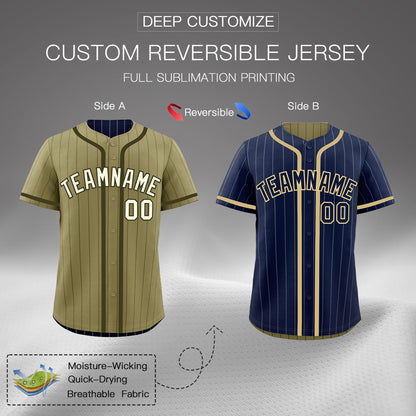 Custom Navy Olive Reversible Baseball Jersey Stripe Fashion Game Day & Tournament Wear Lightweight