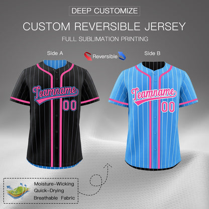 Custom Black Powder Blue Reversible Baseball Jersey Stripe Fashion Game Day & Tournament Wear Breathable