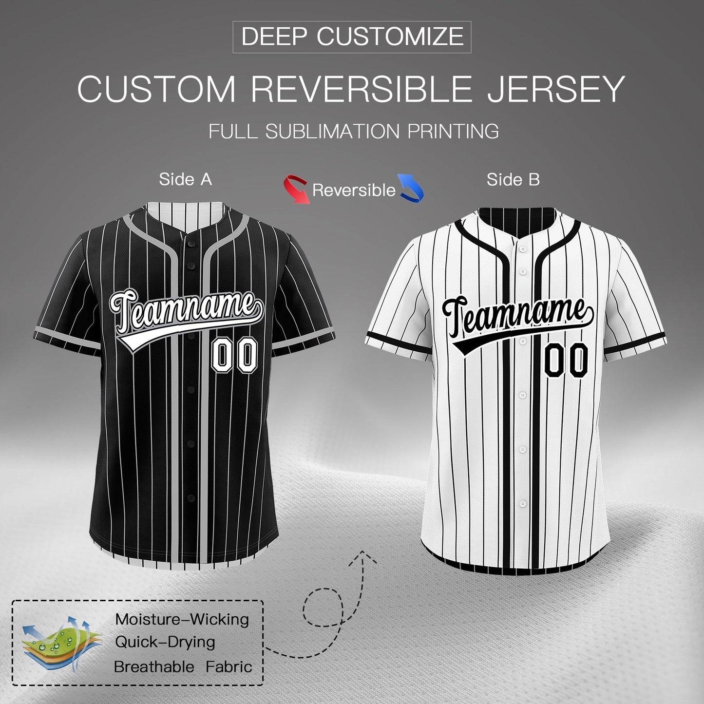 Custom Black White Reversible Baseball Jersey Stripe Fashion Game Day & Tournament Wear Lightweight