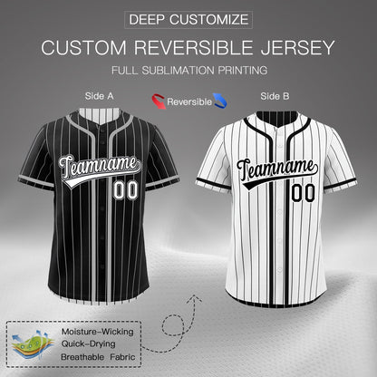 Custom Black White Reversible Baseball Jersey Stripe Fashion Game Day & Tournament Wear Lightweight