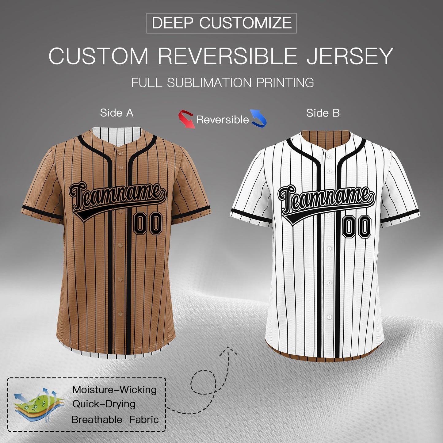 Custom White Black Reversible Baseball Jersey Stripe Fashion Game Day & Tournament Wear Lightweight