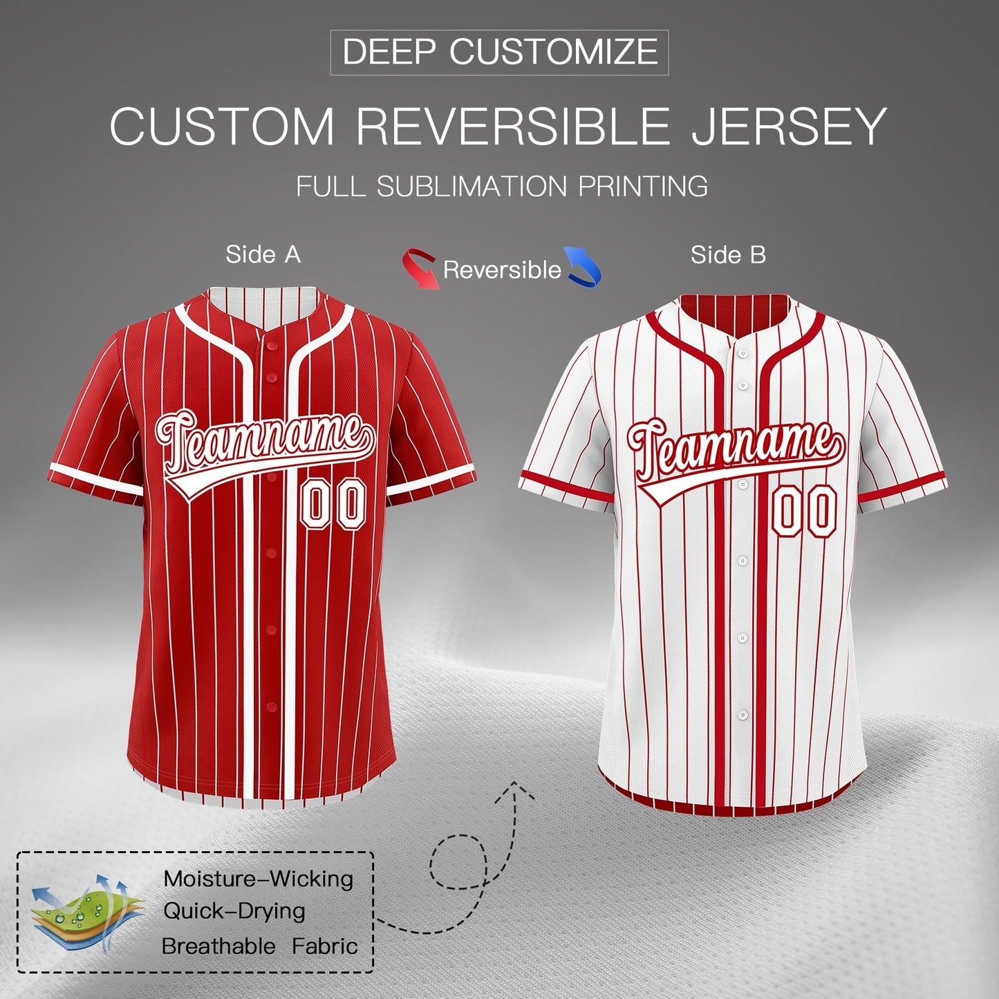 Custom Red White Reversible Baseball Jersey Stripe Fashion Game Day & Tournament Wear Breathable