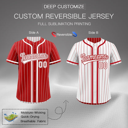 Custom Red White Reversible Baseball Jersey Stripe Fashion Game Day & Tournament Wear Breathable