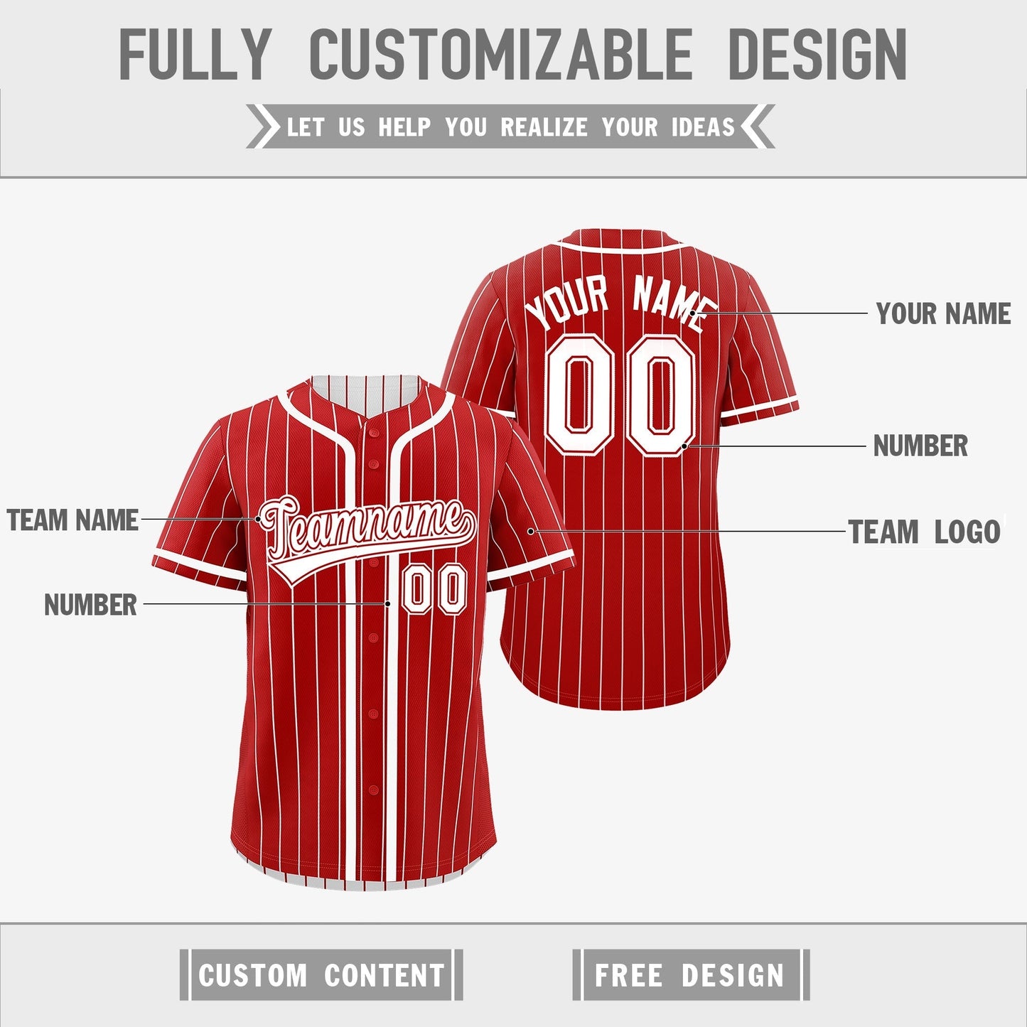 Custom Red White Reversible Baseball Jersey Stripe Fashion Game Day & Tournament Wear Breathable