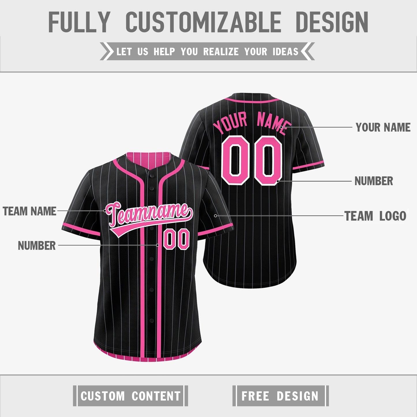 Custom Black Pink Reversible Baseball Jersey Stripe Fashion Game Day & Tournament Wear Lightweight