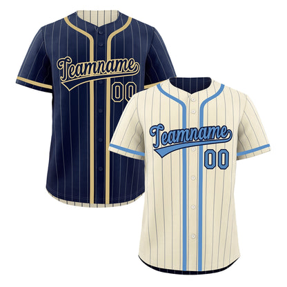 Custom Cream Navy Reversible Baseball Jersey Stripe Fashion Game Day & Tournament Wear Breathable
