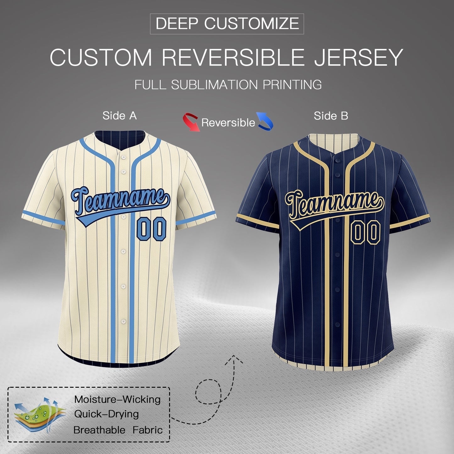 Custom Cream Navy Reversible Baseball Jersey Stripe Fashion Game Day & Tournament Wear Breathable