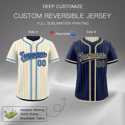 Custom Cream Navy Reversible Baseball Jersey Stripe Fashion Game Day & Tournament Wear Breathable