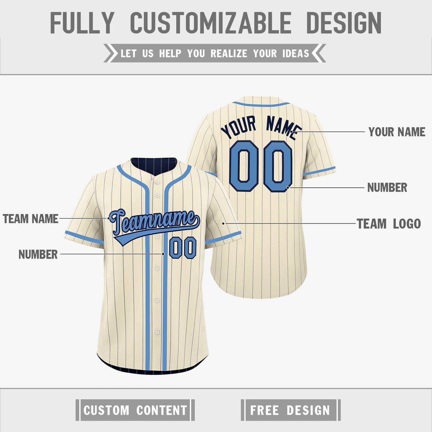 Custom Cream Navy Reversible Baseball Jersey Stripe Fashion Game Day & Tournament Wear Breathable