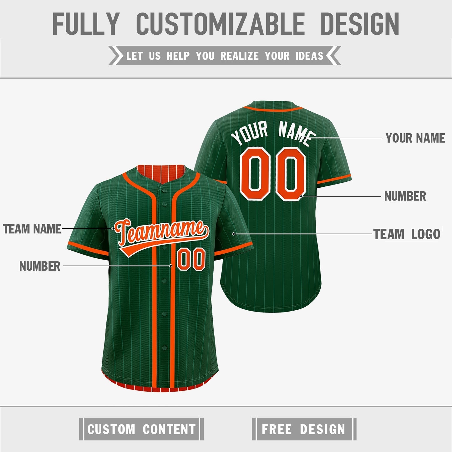 Custom Green Orange Reversible Baseball Jersey Stripe Fashion Game Day & Tournament Wear Lightweight