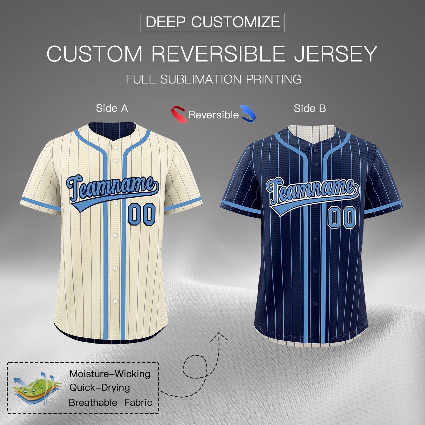 Custom Cream Navy Reversible Baseball Jersey Stripe Fashion Game Day & Tournament Wear Breathable