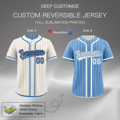 Custom Cream Light Blue Reversible Baseball Jersey Stripe Fashion Game Day & Tournament Wear Lightweight