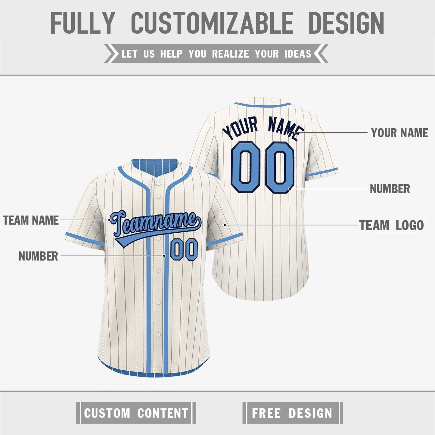 Custom Cream Light Blue Reversible Baseball Jersey Stripe Fashion Game Day & Tournament Wear Lightweight