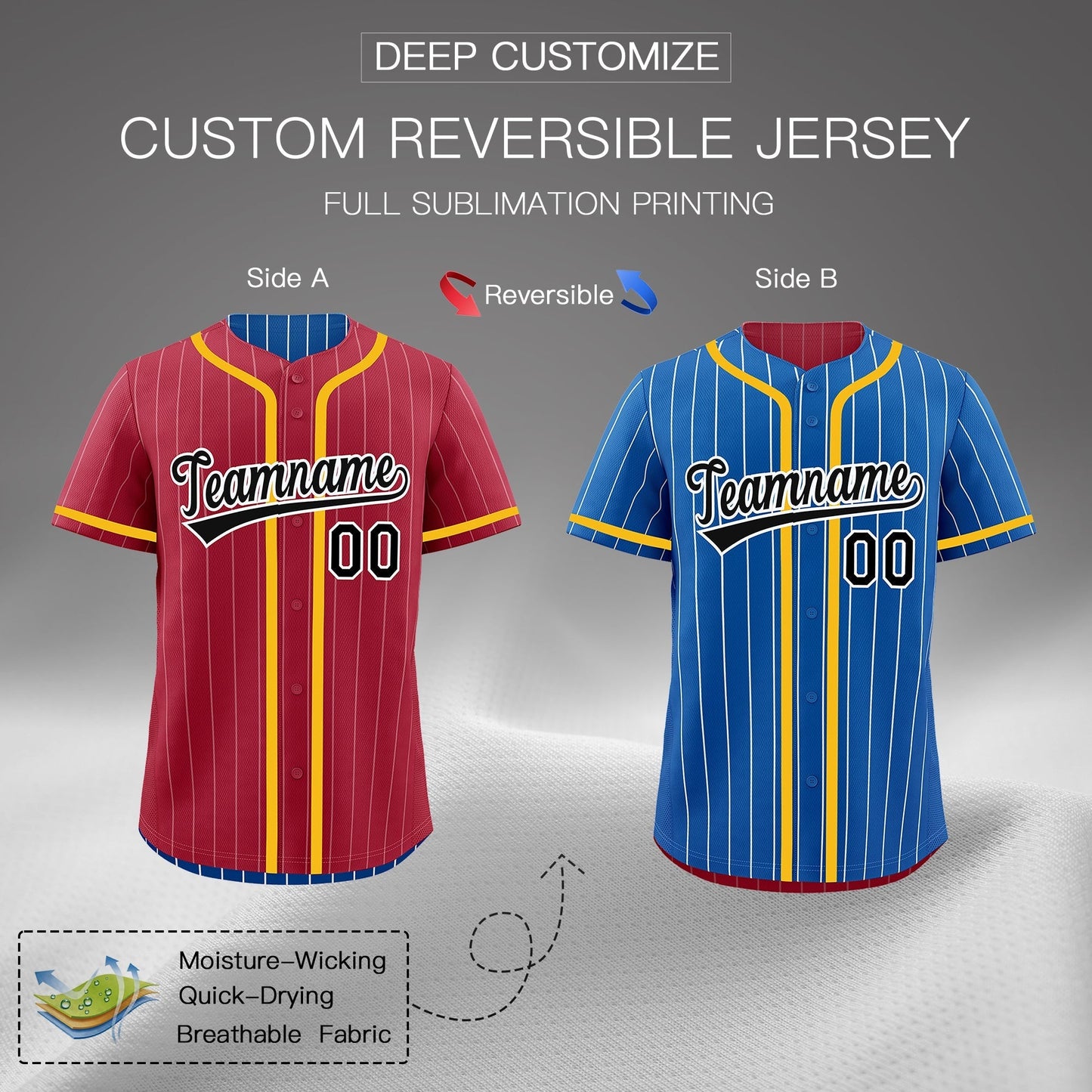 Custom Crimson Royal Reversible Baseball Jersey Stripe Fashion Game Day & Tournament Wear Breathable