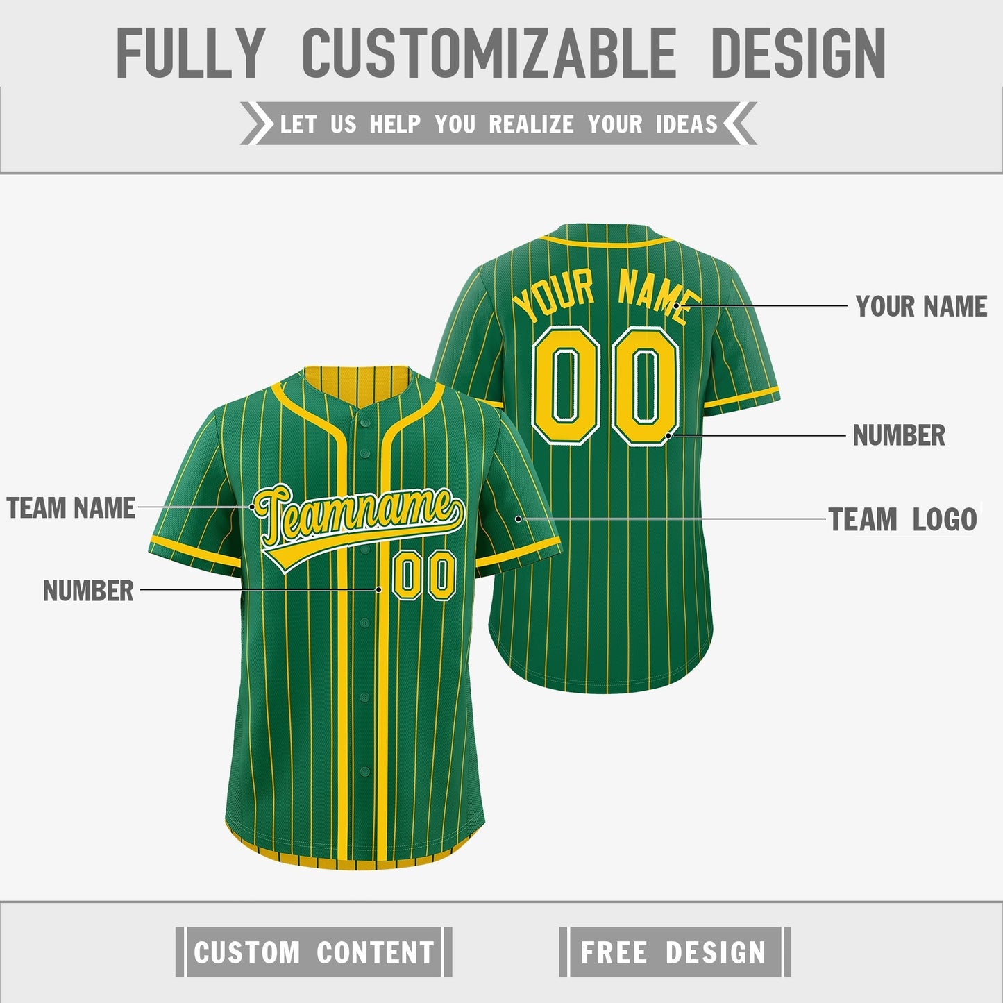Custom Kelly Green Yellow Reversible Baseball Jersey Stripe Fashion Game Day & Tournament Wear Lightweight