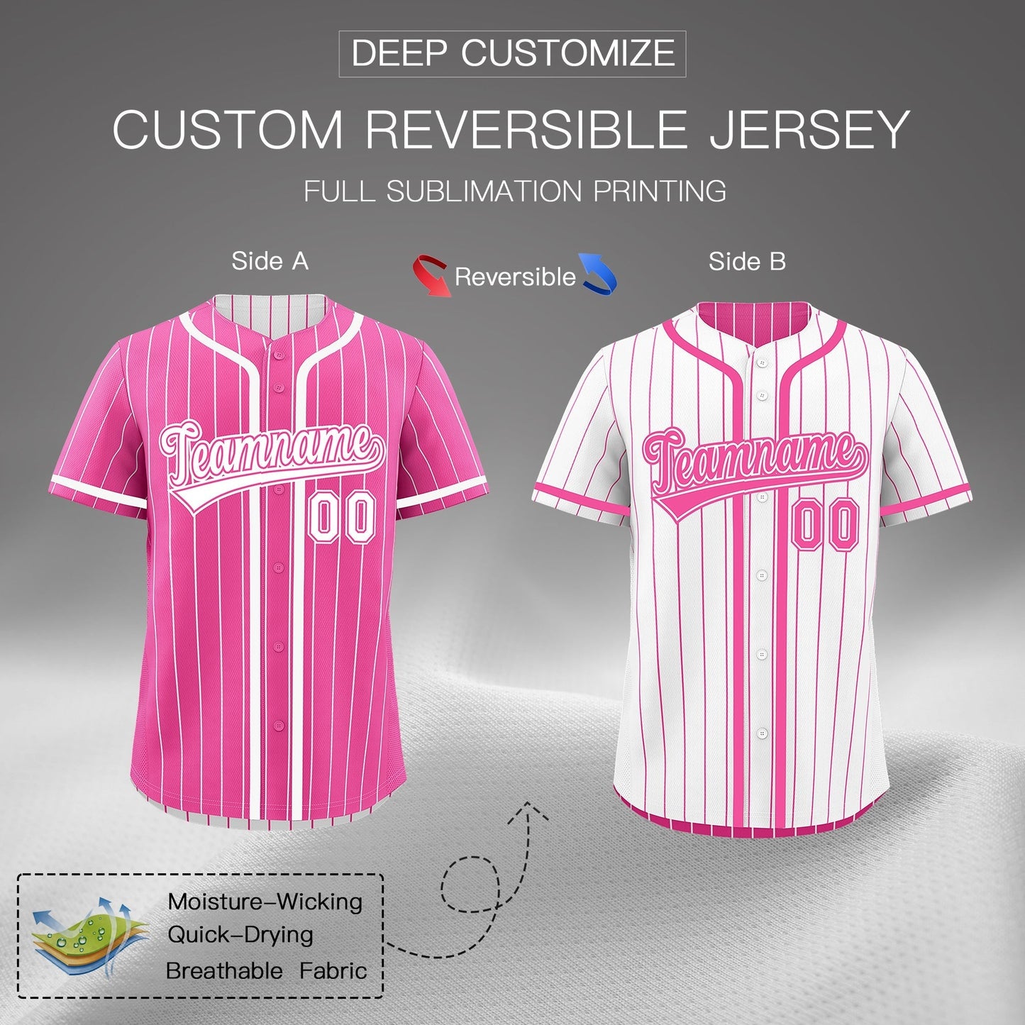 Custom Pink White Reversible Baseball Jersey Stripe Fashion Game Day & Tournament Wear Breathable