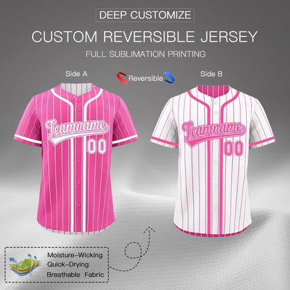 Custom Pink White Reversible Baseball Jersey Stripe Fashion Game Day & Tournament Wear Breathable
