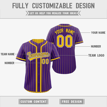 Custom Purple Yellow Reversible Baseball Jersey Stripe Fashion Game Day & Tournament Wear Lightweight