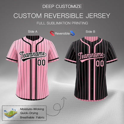Custom Light Pink Black Reversible Baseball Jersey Stripe Fashion Game Day & Tournament Wear Breathable