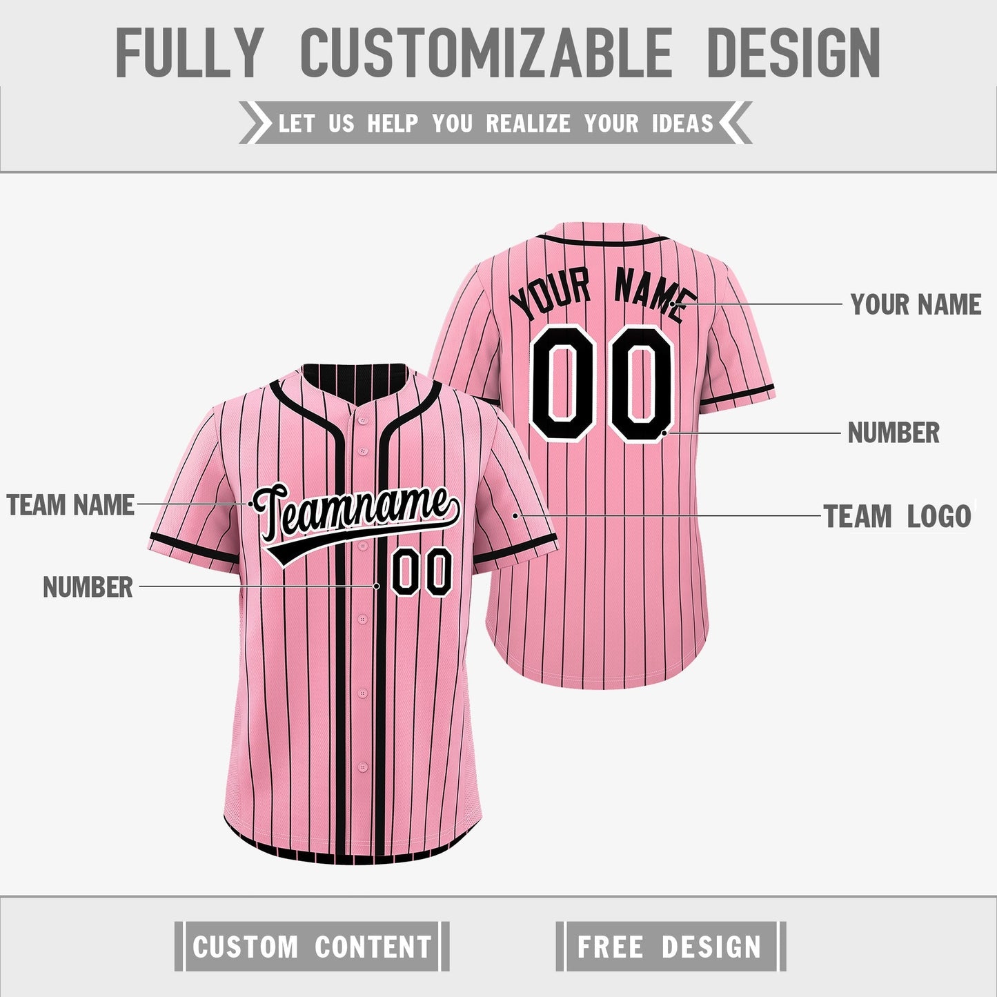 Custom Light Pink Black Reversible Baseball Jersey Stripe Fashion Game Day & Tournament Wear Breathable