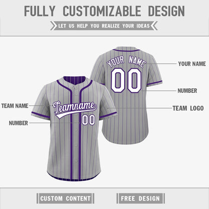 Custom Gray Purple Reversible Baseball Jersey Stripe Fashion Game Day & Tournament Wear Lightweight