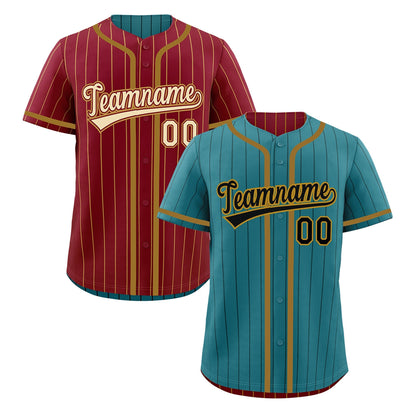 Custom Teal Crimson Reversible Baseball Jersey Stripe Fashion Game Day & Tournament Wear Breathable