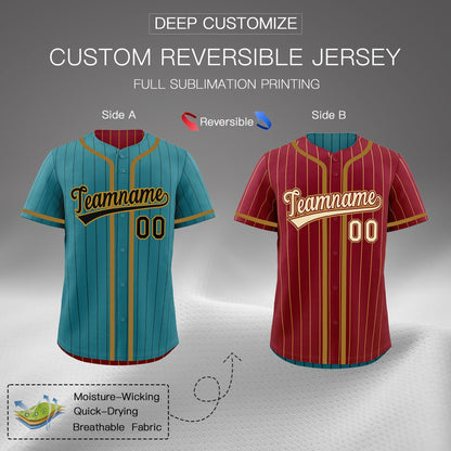 Custom Teal Crimson Reversible Baseball Jersey Stripe Fashion Game Day & Tournament Wear Breathable