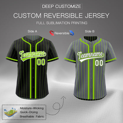 Custom Black Neon Green Reversible Baseball Jersey Stripe Fashion Game Day & Tournament Wear Lightweight