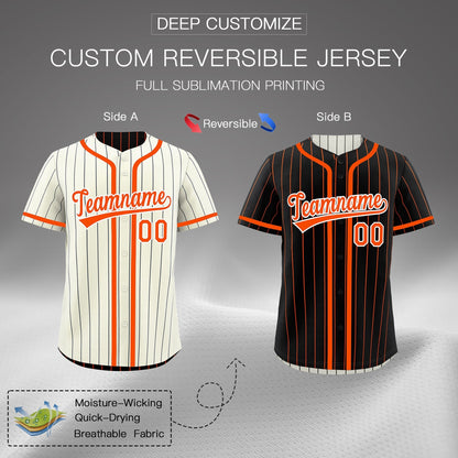 Custom Cream Black Orange Reversible Baseball Jersey Stripe Fashion Game Day & Tournament Wear Breathable