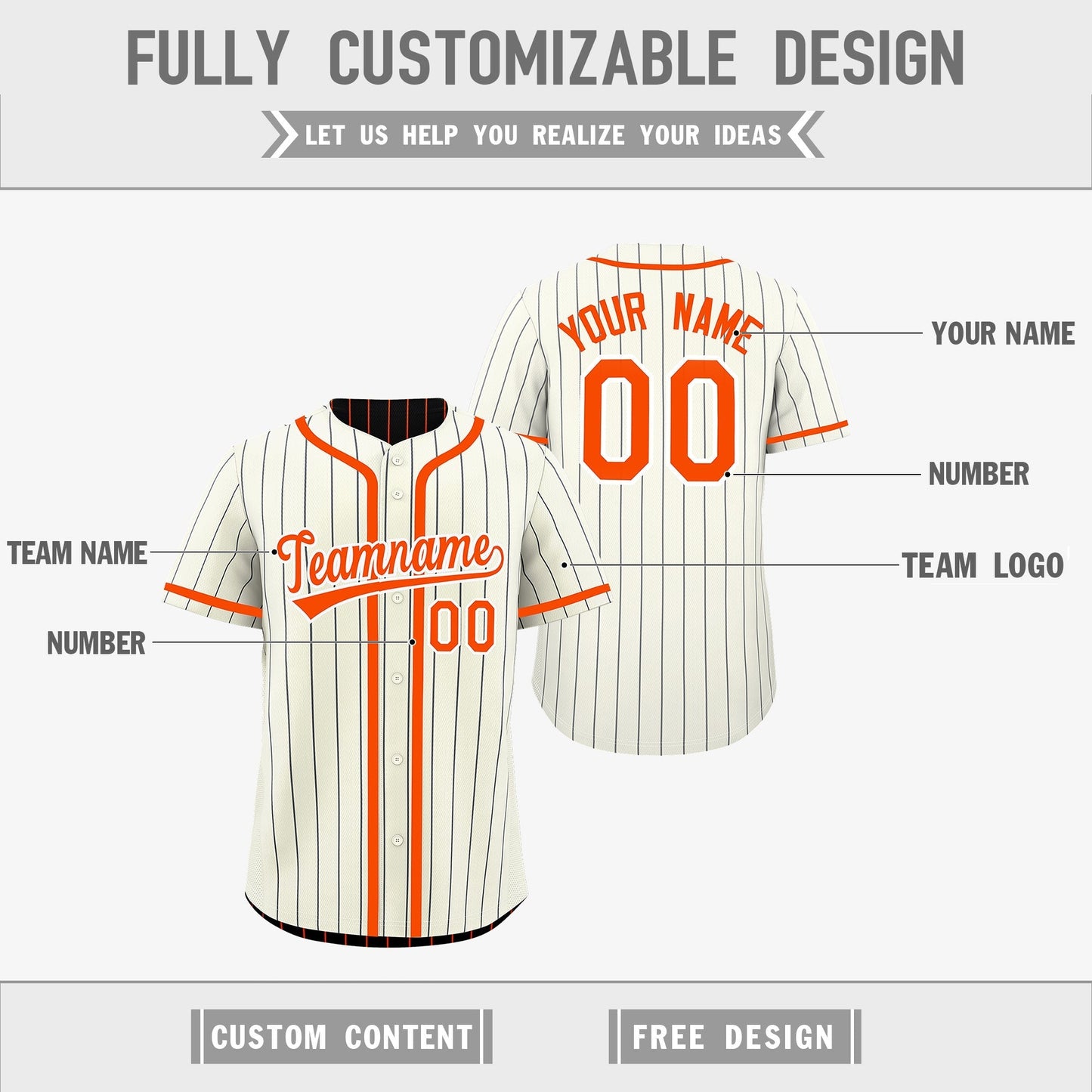 Custom Cream Black Orange Reversible Baseball Jersey Stripe Fashion Game Day & Tournament Wear Breathable