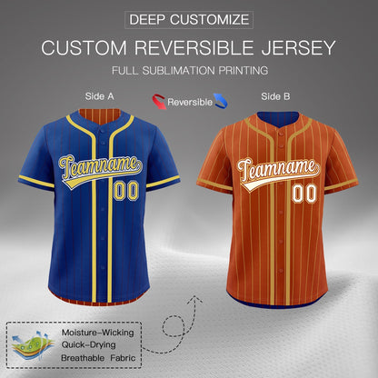 Custom Royal Blue Dark Orange Reversible Baseball Jersey Stripe Fashion Game Day & Tournament Wear Lightweight