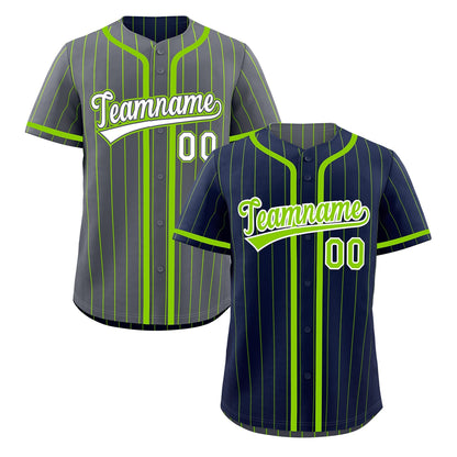 Custom Navy Neon Green Reversible Baseball Jersey Stripe Fashion Game Day & Tournament Wear Breathable