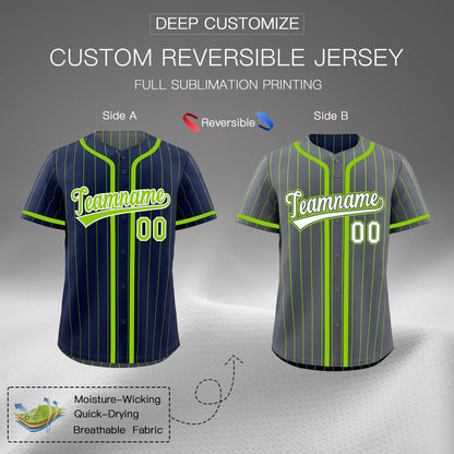 Custom Navy Neon Green Reversible Baseball Jersey Stripe Fashion Game Day & Tournament Wear Breathable