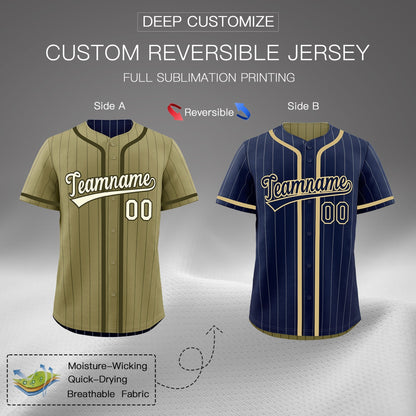 Custom Navy Olive Reversible Baseball Jersey Stripe Fashion Game Day & Tournament Wear Lightweight