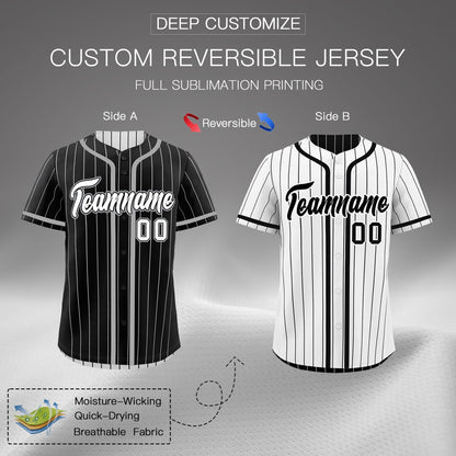 Custom Black White Reversible Baseball Jersey Stripe Fashion Game Day & Tournament Wear Lightweight