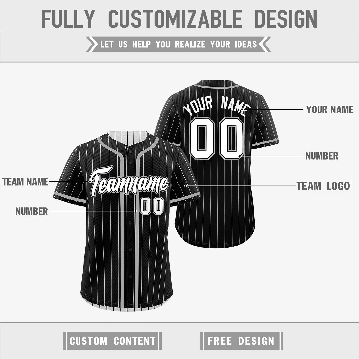 Custom Black White Reversible Baseball Jersey Stripe Fashion Game Day & Tournament Wear Lightweight