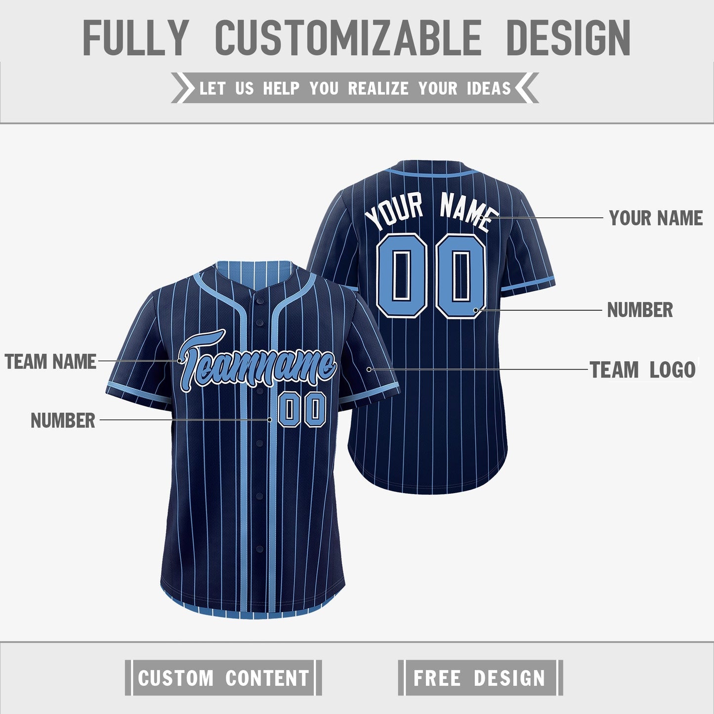 Custom Navy Light Blue Reversible Baseball Jersey Stripe Fashion Game Day & Tournament Wear Breathable