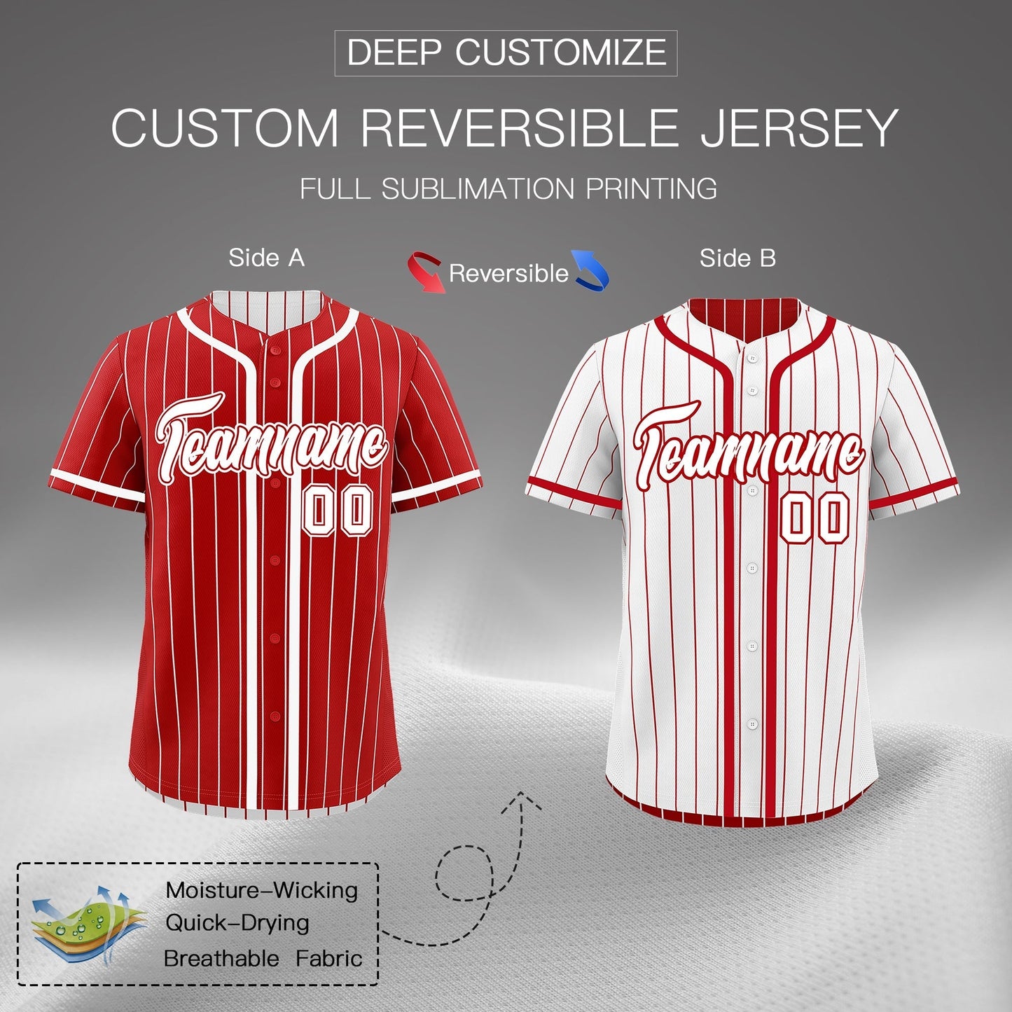 Custom Red White Reversible Baseball Jersey Stripe Fashion Game Day & Tournament Wear Breathable